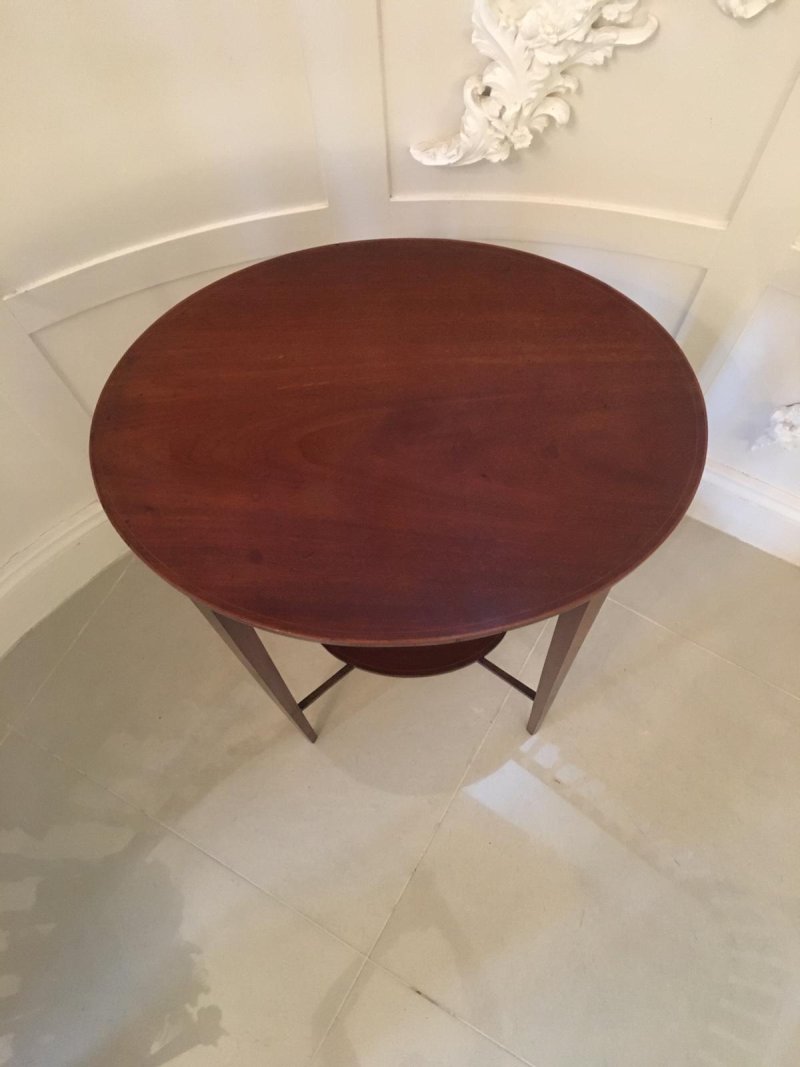 Quality Antique Edwardian Inlaid Mahogany Oval Lamp Table - Image 2